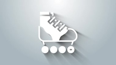 Gri arkaplanda beyaz paten ikonu izole edildi. 4K Video hareketli grafik canlandırması