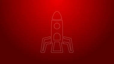 Yeşil çizgi roket gemisi simgesi kırmızı arkaplanda izole edildi. Uzay yolculuğu. 4K Video hareketli grafik canlandırması