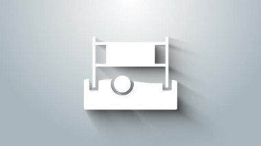 Gri zemin üzerinde top ikonu olan beyaz voleybol ağı. 4K Video hareketli grafik canlandırması