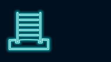 Parlayan neon çizgisi İsveç duvar simgesi siyah arka planda izole edildi. İsveç merdivenleri. 4K Video hareketli grafik canlandırması