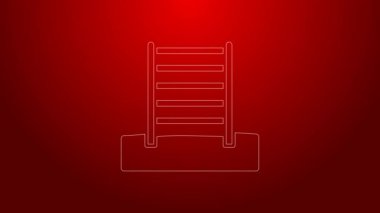Yeşil çizgi Tahta duvar simgesi kırmızı arkaplanda izole edildi. İsveç merdivenleri. 4K Video hareketli grafik canlandırması