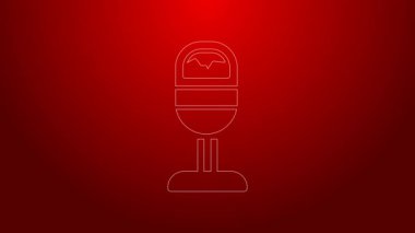 Kırmızı arkaplanda yeşil çizgi çöp kutusu simgesi izole edildi. Çöp kutusu tabelası. Sepet simgesini geri dönüştür. Ofis çöpü ikonu. 4K Video hareketli grafik canlandırması