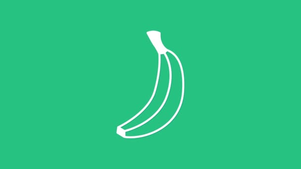 Biała ikona banana odizolowana na zielonym tle. 4K Animacja graficzna ruchu wideo — Wideo stockowe