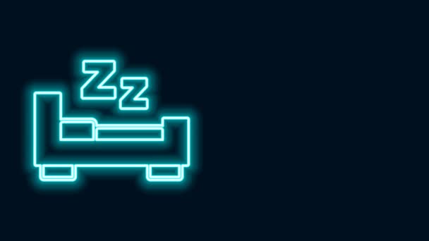 Glowing neon line Time to sleep icon isolated on black background. Sleepy zzz. Healthy lifestyle. 4K Video motion graphic animation — Stock Video