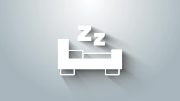 Белый Время спать иконка изолирована на сером фоне. Сонный Ззз. Здоровый образ жизни. Видеографическая анимация 4K — стоковое видео