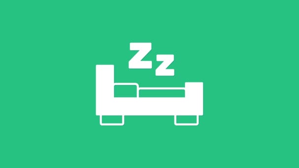 Ícone de hora branca para dormir isolado no fundo verde. Zonas sonolentas. Estilo de vida saudável. Animação gráfica em movimento de vídeo 4K — Vídeo de Stock