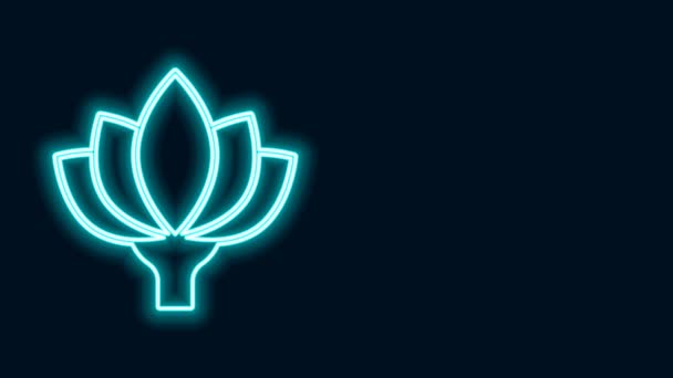 Leuchtende Leuchtschrift Lotusblume Symbol isoliert auf schwarzem Hintergrund. 4K Video Motion Grafik Animation — Stockvideo