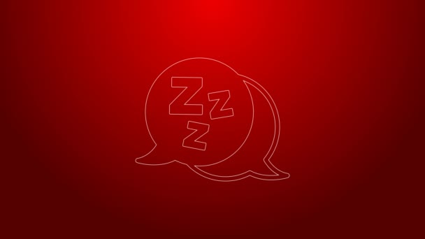 Green line Sleepy icon isolated on red background. Sleepy zzz black talk bubble. 4K Video motion graphic animation — Stock Video