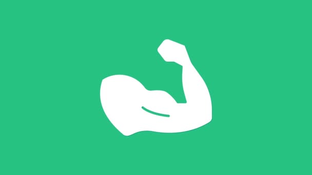 White Bodybuilder showing his muscles icon isolated on green background. Fit fitness strength health hobby concept. 4K Video motion graphic animation — Stock Video