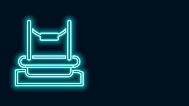 Glödande neon line Bungee studsmatta attraktion med metall stege ikon isolerad på svart bakgrund. 4K Video motion grafisk animation — Stockvideo