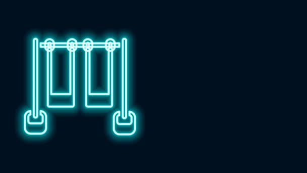 Zářící neon line Dvojité houpačka pro děti letní hry na hrací ploše ikona izolované na černém pozadí. Venkovní zábavní zařízení. Grafická animace pohybu videa 4K — Stock video