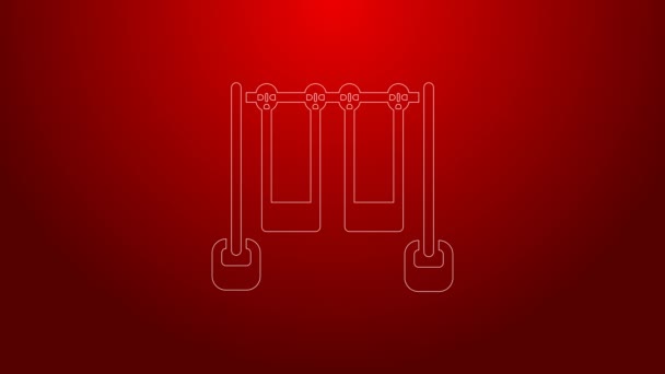 Green line Double swing for kids summer games on playground icon isolated on red background. Outdoor entertainment equipment. 4K Video motion graphic animation — Video Stock