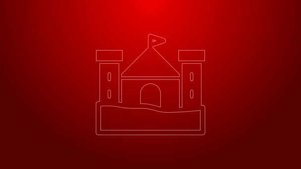Green line Sand castle icon isolated on red background. 4K Video motion graphic animation — Video Stock