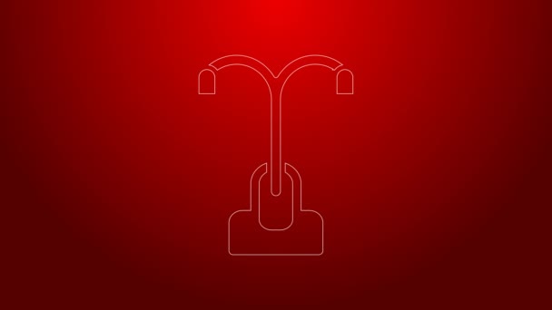 Green line Street light system icon isolated on red background. 4K Video motion graphic animation — Video Stock