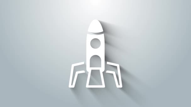 White Rocket ship icon isolated on grey background. Space travel. 4K Video motion graphic animation — Stock Video