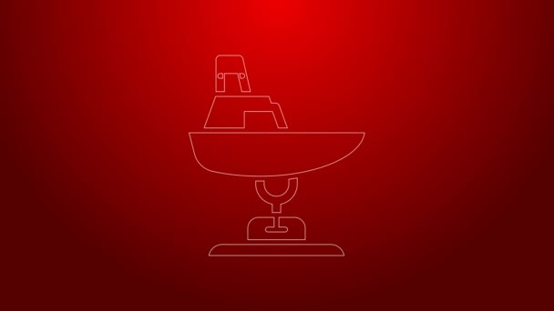 Green line Swing boat on the playground icon isolated on red background. Childrens carousel with boat. Amusement icon. 4K Video motion graphic animation — Vídeo de Stock