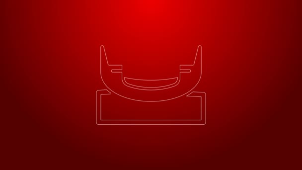Green line Boat swing icon isolated on red background. Childrens entertainment playground. Attraction riding ship, swinging boat. Amusement park. 4K Video motion graphic animation — Video Stock