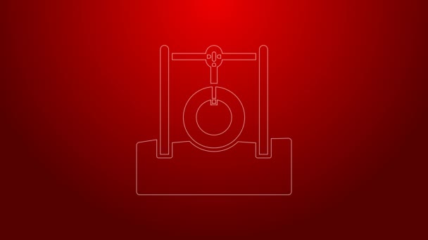 Green line Car tire hanging on rope icon isolated on red background. Playground equipment with hanging rope with tire. 4K Video motion graphic animation — Vídeo de Stock