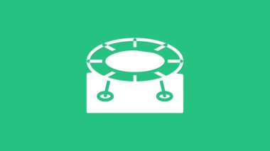 Yeşil arka planda beyaz trambolin ikonu izole edilmiş. 4K Video hareketli grafik canlandırması