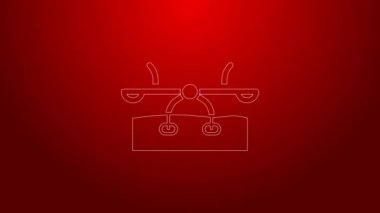 Yeşil çizgi Tahterevalli simgesi kırmızı arkaplanda izole edildi. Tahterevalli eşit yönetim kurulu. Oyun alanı sembolü. 4K Video hareketli grafik canlandırması