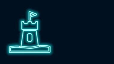 Parlayan neon hattı Kum Kulesi simgesi siyah arkaplanda izole edildi. 4K Video hareketli grafik canlandırması