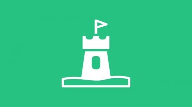 Beyaz Kum Kulesi simgesi yeşil arka planda izole edildi. 4K Video hareketli grafik canlandırması