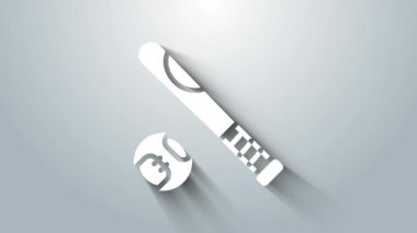 Gri arka planda top ikonlu beyaz beyzbol sopası. 4K Video hareketli grafik canlandırması