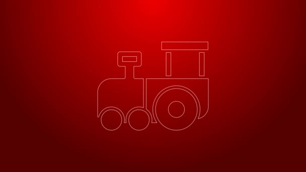 Línea verde Icono de tren de juguete aislado sobre fondo rojo. Animación gráfica de vídeo 4K — Vídeos de Stock