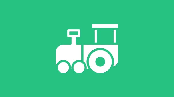 Wit speelgoed trein pictogram geïsoleerd op groene achtergrond. 4K Video motion grafische animatie — Stockvideo
