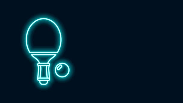 Raquette fluorescente pour jouer à une icône de tennis de table isolée sur fond noir. Animation graphique de mouvement vidéo 4K — Video