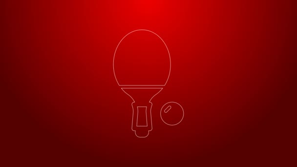 Green line Racket for playing table tennis icon isolated on red background. 4K Video motion graphic animation — Stock Video