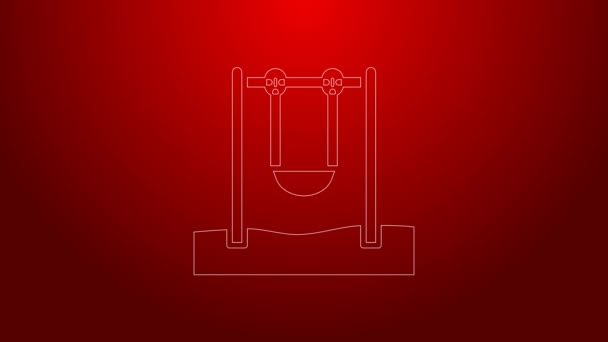 Green line Swing for kids summer games on playground icon isolated on red background. Outdoor entertainment equipment. 4K Video motion graphic animation — Video Stock