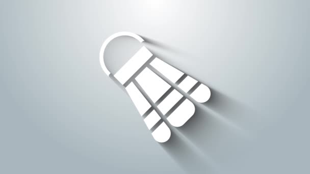 White Badminton shuttlecock icon isolated on grey background. Sport equipment. 4K Video motion graphic animation — Vídeo de Stock