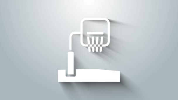 グレーの背景に白のバスケットボールのバックボードアイコンが隔離されています。4Kビデオモーショングラフィックアニメーション — ストック動画