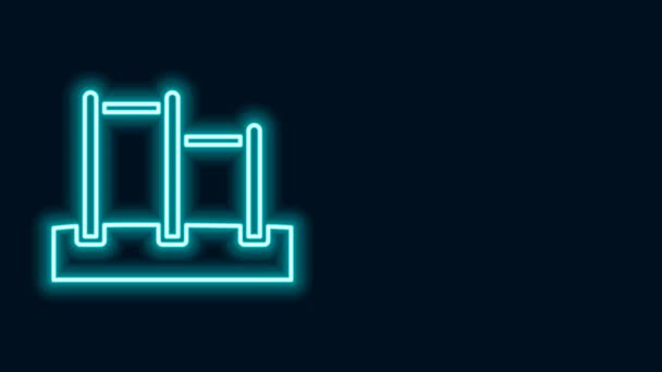 Leuchtende Neon-Linie Sport Horizontalbalken-Symbol isoliert auf schwarzem Hintergrund. 4K Video Motion Grafik Animation — Stockvideo