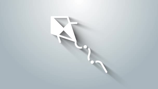 グレーの背景に隔離された白い凧のアイコン。4Kビデオモーショングラフィックアニメーション — ストック動画