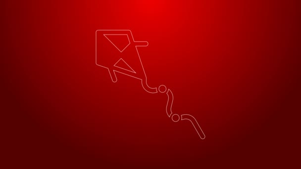 Green line Kite icon isolated on red background. 4K Video motion graphic animation — Video Stock