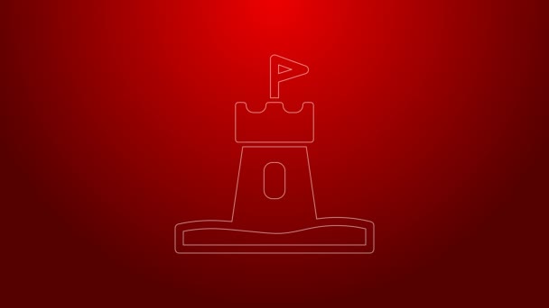 Línea verde Icono de torre de arena aislado sobre fondo rojo. Animación gráfica de vídeo 4K — Vídeo de stock