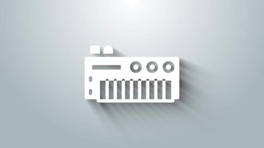 Beyaz Müzik Sentezleyici simgesi gri arkaplanda izole edildi. Elektronik piyano. 4K Video hareketli grafik canlandırması