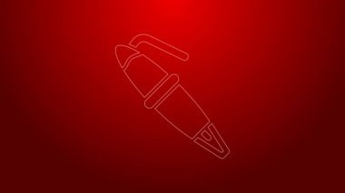 Yeşil çizgi Çeşme kalem ucu simgesi kırmızı arkaplanda izole edildi. Kalem aleti işareti. 4K Video hareketli grafik canlandırması