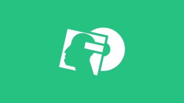 Yeşil arkaplanda beyaz vinil disk simgesi izole edildi. 4K Video hareketli grafik canlandırması