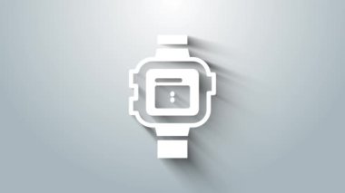 Beyaz bilek saat simgesi gri arkaplanda izole. Kol saati simgesi. 4K Video hareketli grafik canlandırması