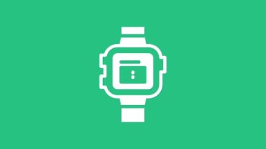 Beyaz bilek saat simgesi yeşil arka planda izole. Kol saati simgesi. 4K Video hareketli grafik canlandırması