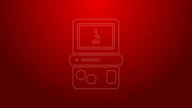 Yeşil çizgi taşınabilir tetris elektronik oyun simgesi kırmızı arkaplanda izole edildi. Klasik bir cep tuğlası oyunu. Etkileşimli oyun aygıtı. 4K Video hareketli grafik canlandırması