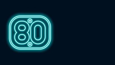 Parlayan neon hattı 80 'lerin Retro simgesi siyah arkaplanda izole edildi. Seksenlerin posteri. 4K Video hareketli grafik canlandırması