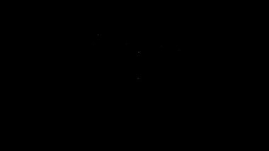 Beyaz çizgi Retro sinema kamera ikonu siyah arkaplanda izole edildi. Video kamera. Film tabelası. Film projektörü. 4K Video hareketli grafik canlandırması