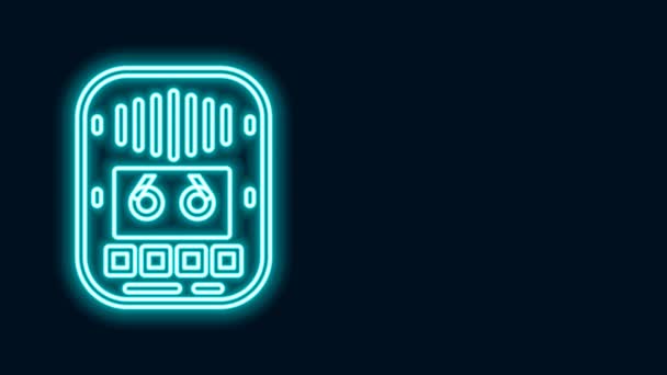 Glowing neon line Cassette tape player icon isolated on black background. Vintage audio tape recorder. 4K Video motion graphic animation — Vídeo de Stock