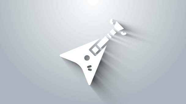 White Electric bas gitarr ikon isolerad på grå bakgrund. 4K Video motion grafisk animation — Stockvideo