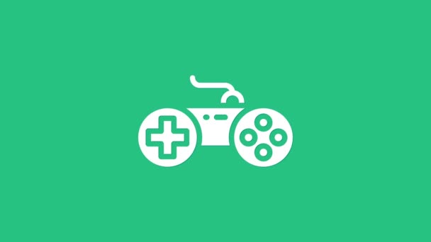 Icono de Gamepad blanco aislado sobre fondo verde. Controlador de juego. Animación gráfica de vídeo 4K — Vídeos de Stock