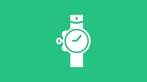 Icono del reloj de muñeca blanco aislado sobre fondo verde. Icono del reloj de pulsera. Animación gráfica de vídeo 4K — Vídeo de stock